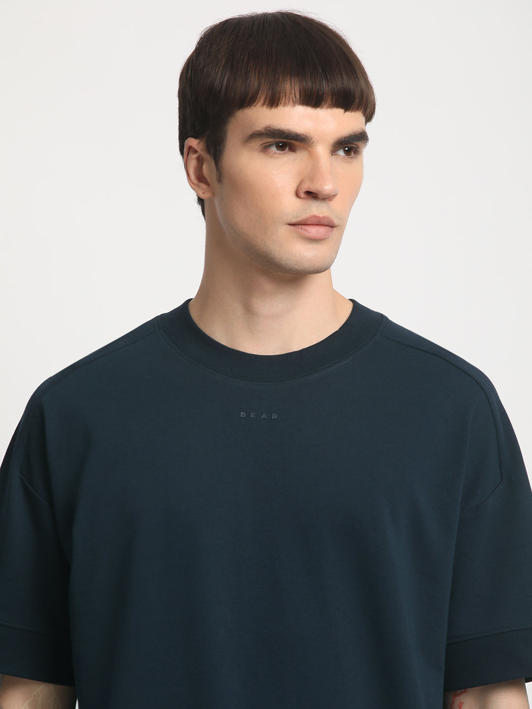 Men Blue Cotton Solid T-Shirt