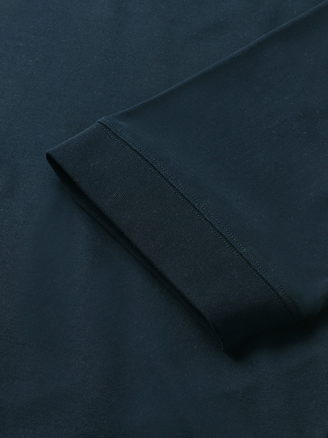 Men Blue Cotton Solid T-Shirt