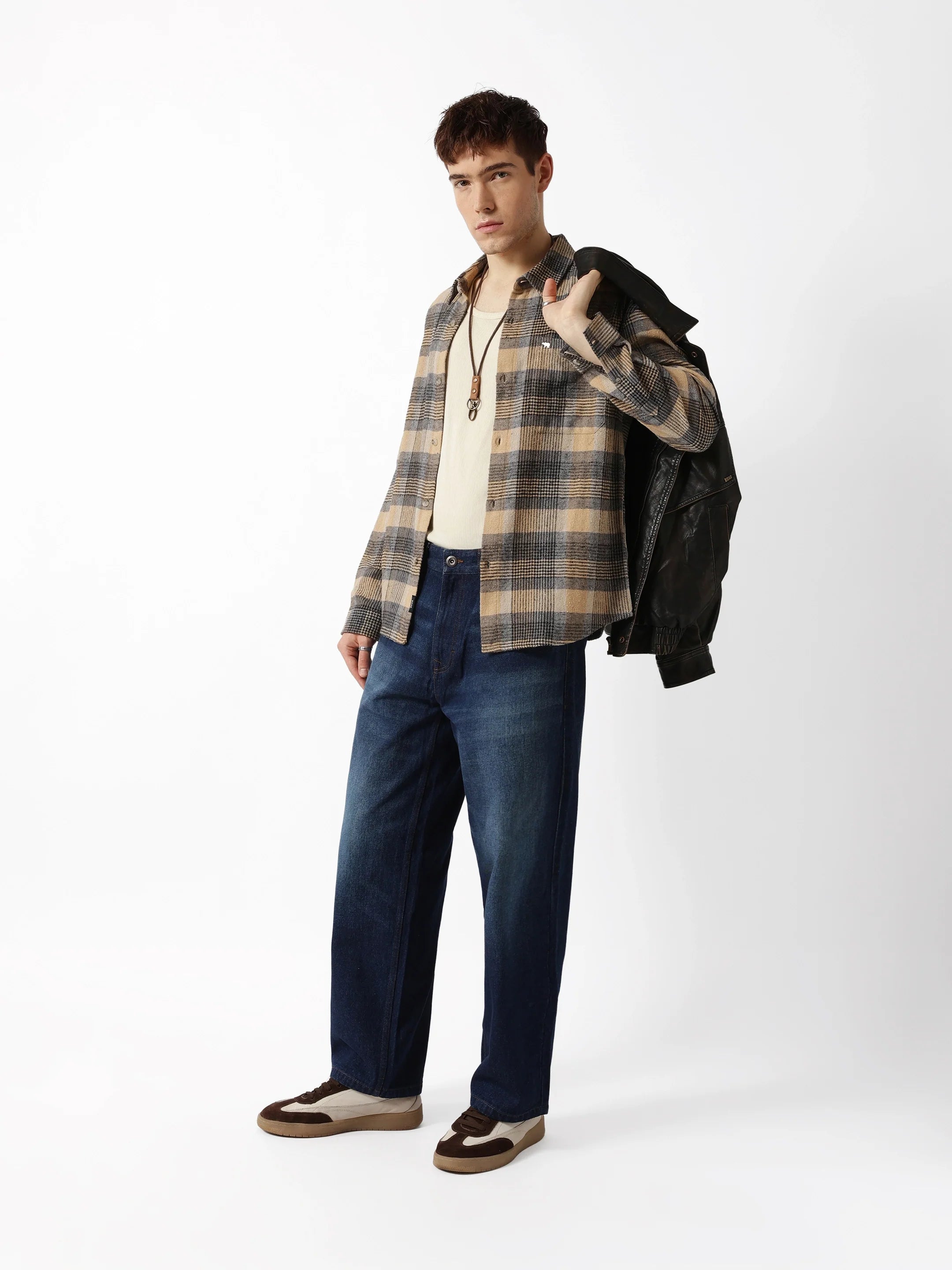 Men Beige Flannel Overshirt