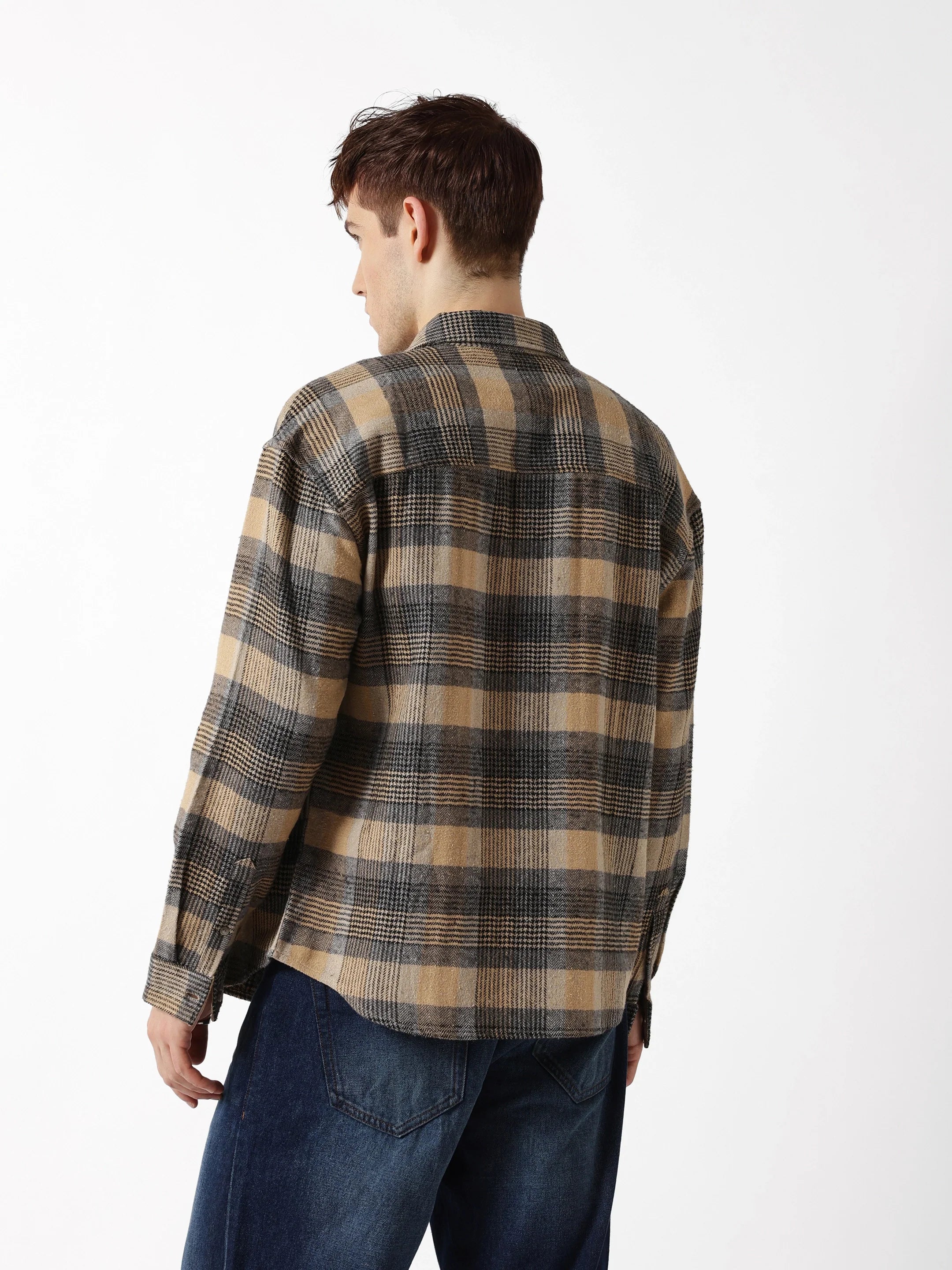 Men Beige Flannel Overshirt