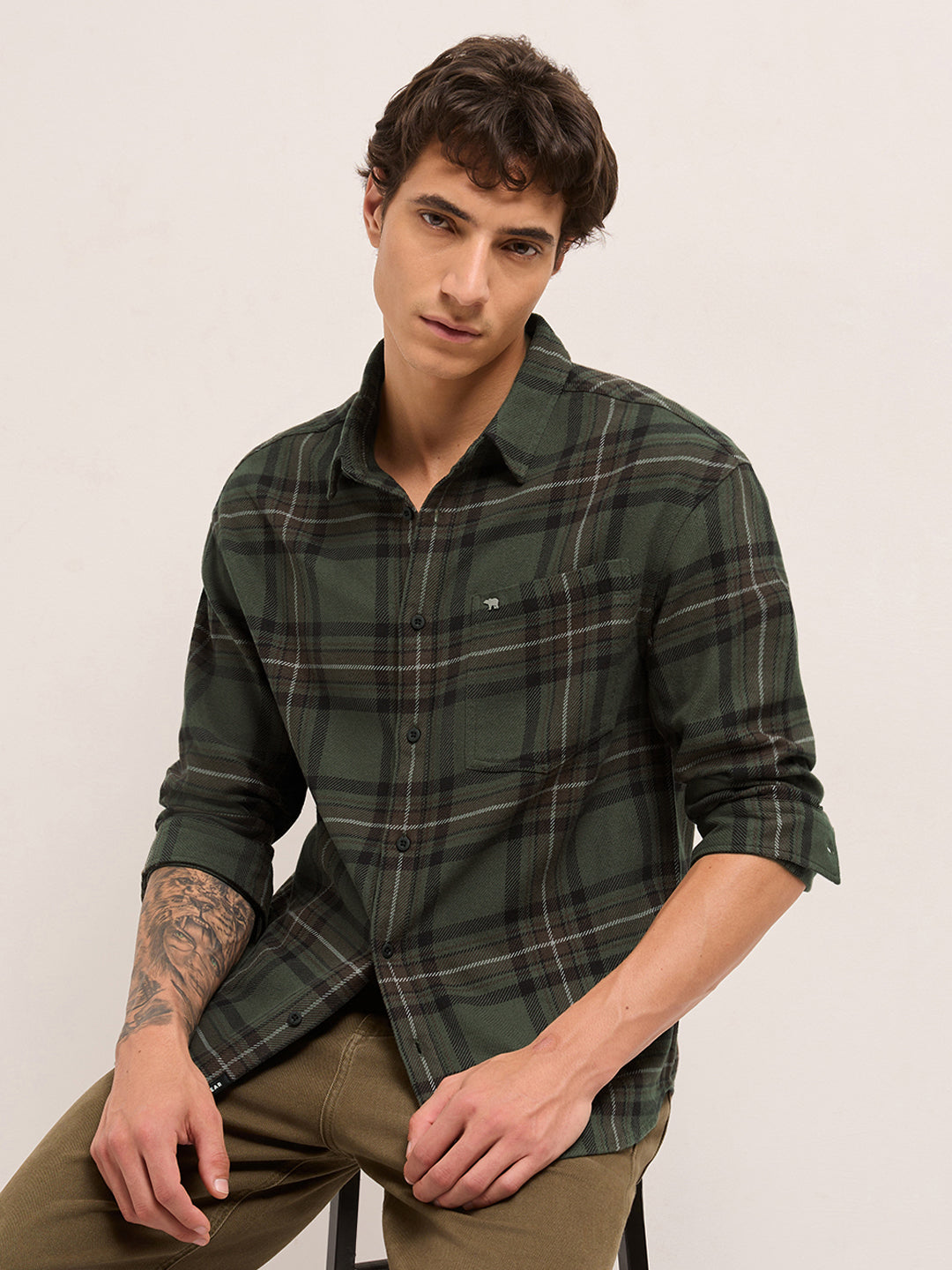 Men Cotton Checked Flannel Casual Shirt