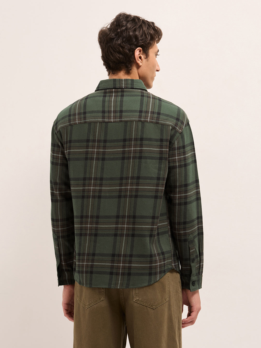 Men Cotton Checked Flannel Casual Shirt