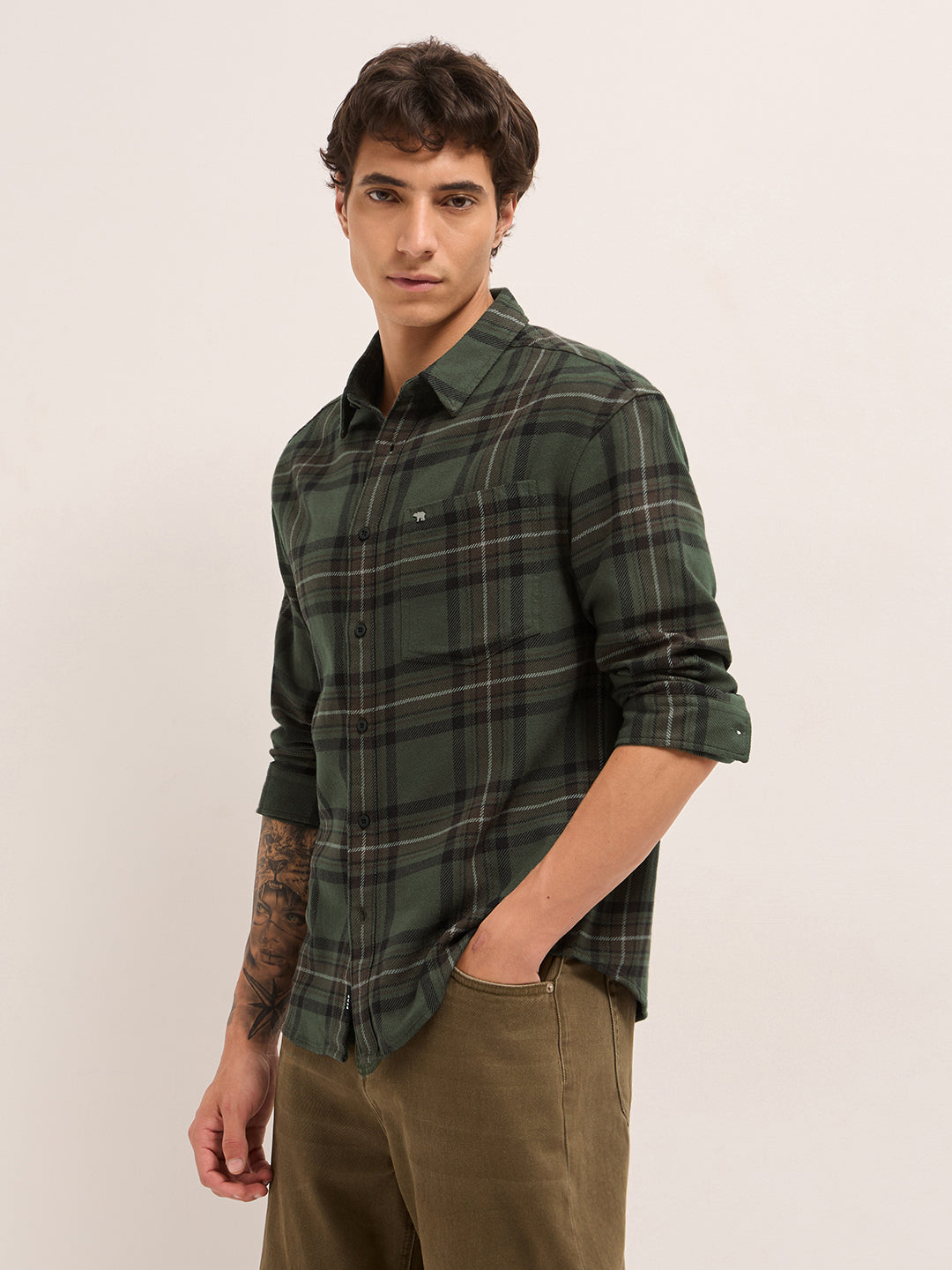 Men Cotton Checked Flannel Casual Shirt