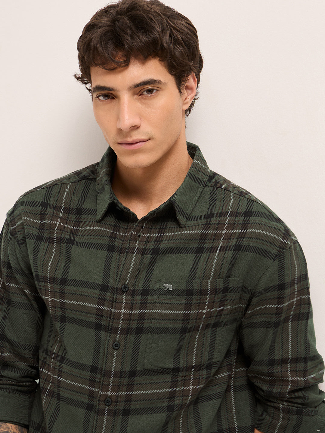 Men Cotton Checked Flannel Casual Shirt