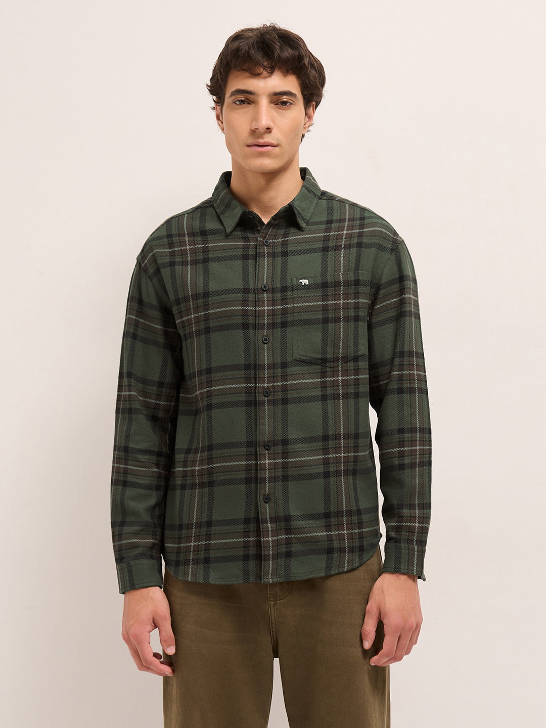 Men Cotton Checked Flannel Casual Shirt
