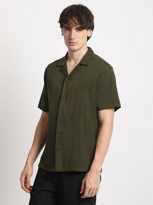 Men  Green Solid Regular Fit Casual Shirt