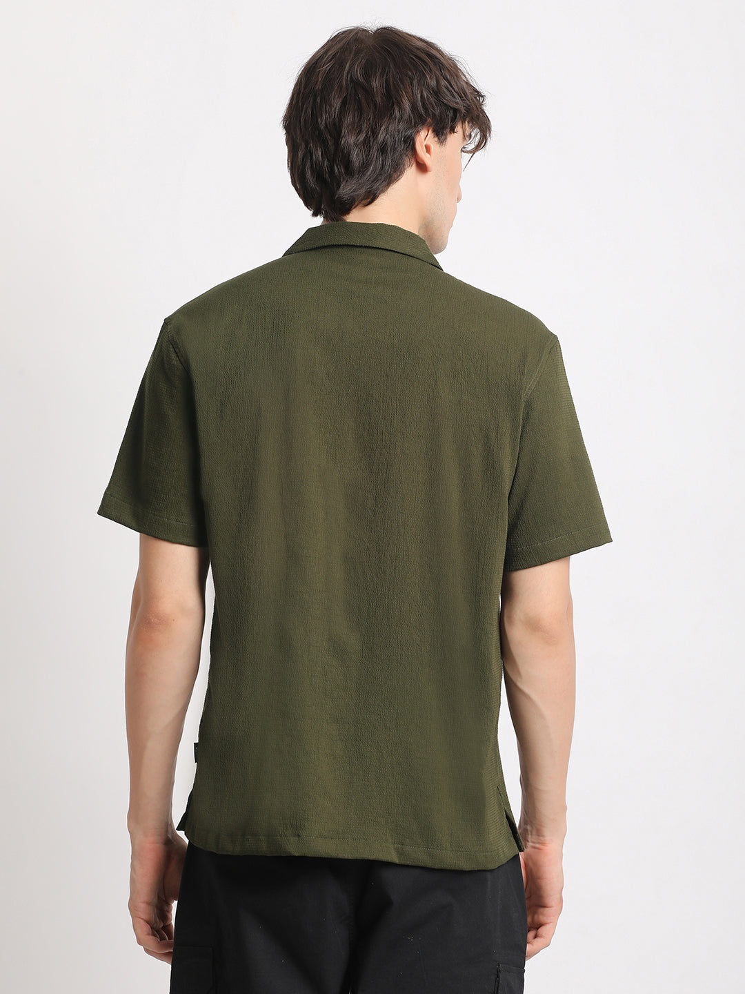Men  Green Solid Regular Fit Casual Shirt