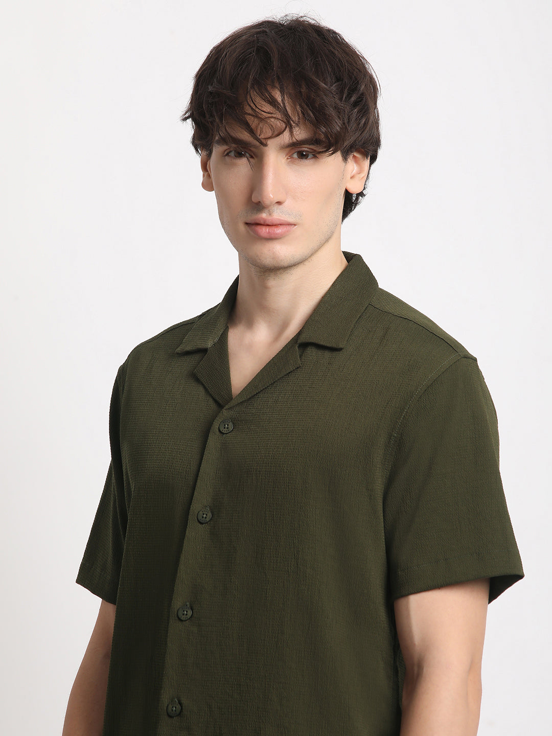 Men  Green Solid Regular Fit Casual Shirt