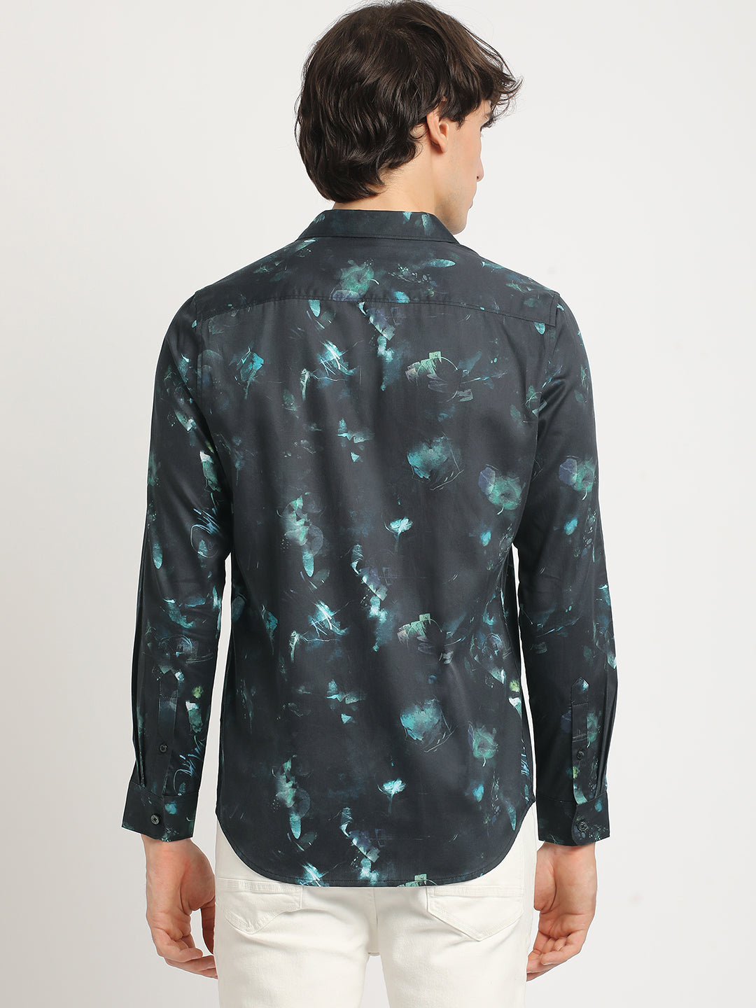 Men Blue Printed Slim Fit Cotton Casual Shirt