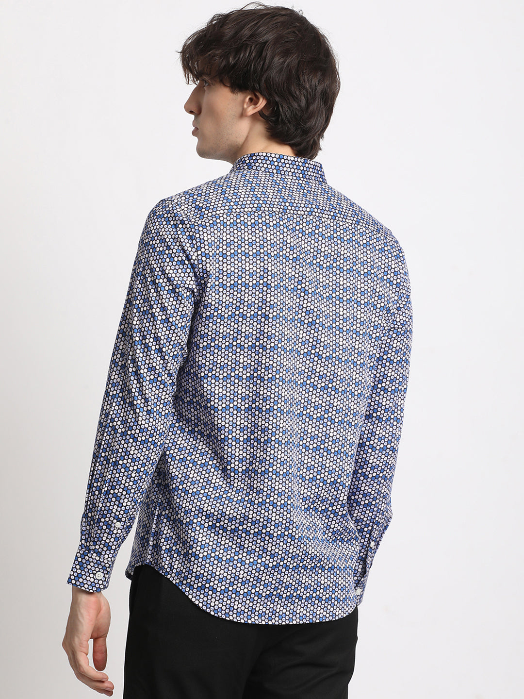 Men Blue Printed Slim Fit Cotton Casual Shirt