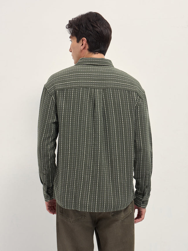 Men Green Woven Stripe Design Relaxed Fit Casual Shirt