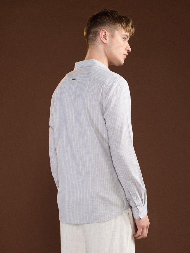 Men Grey Vertical Stripes Slim Fit Casual Shirt