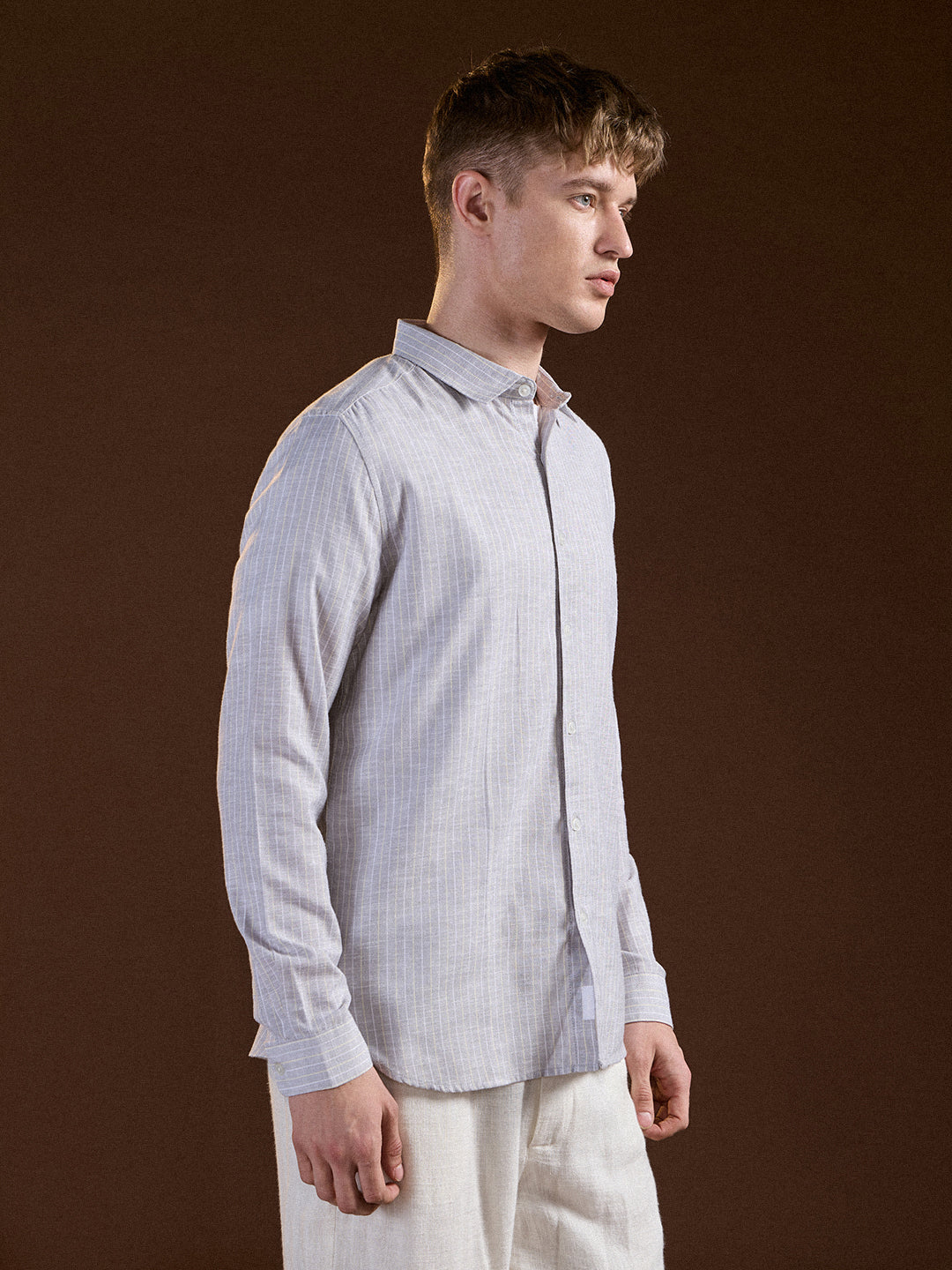Men Grey Vertical Stripes Slim Fit Casual Shirt