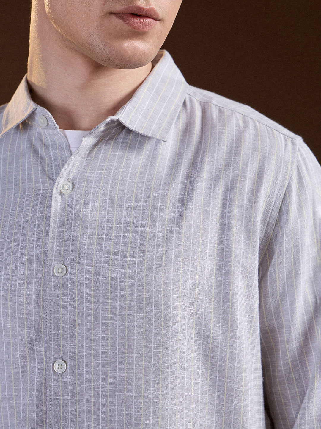 Men Grey Vertical Stripes Slim Fit Casual Shirt