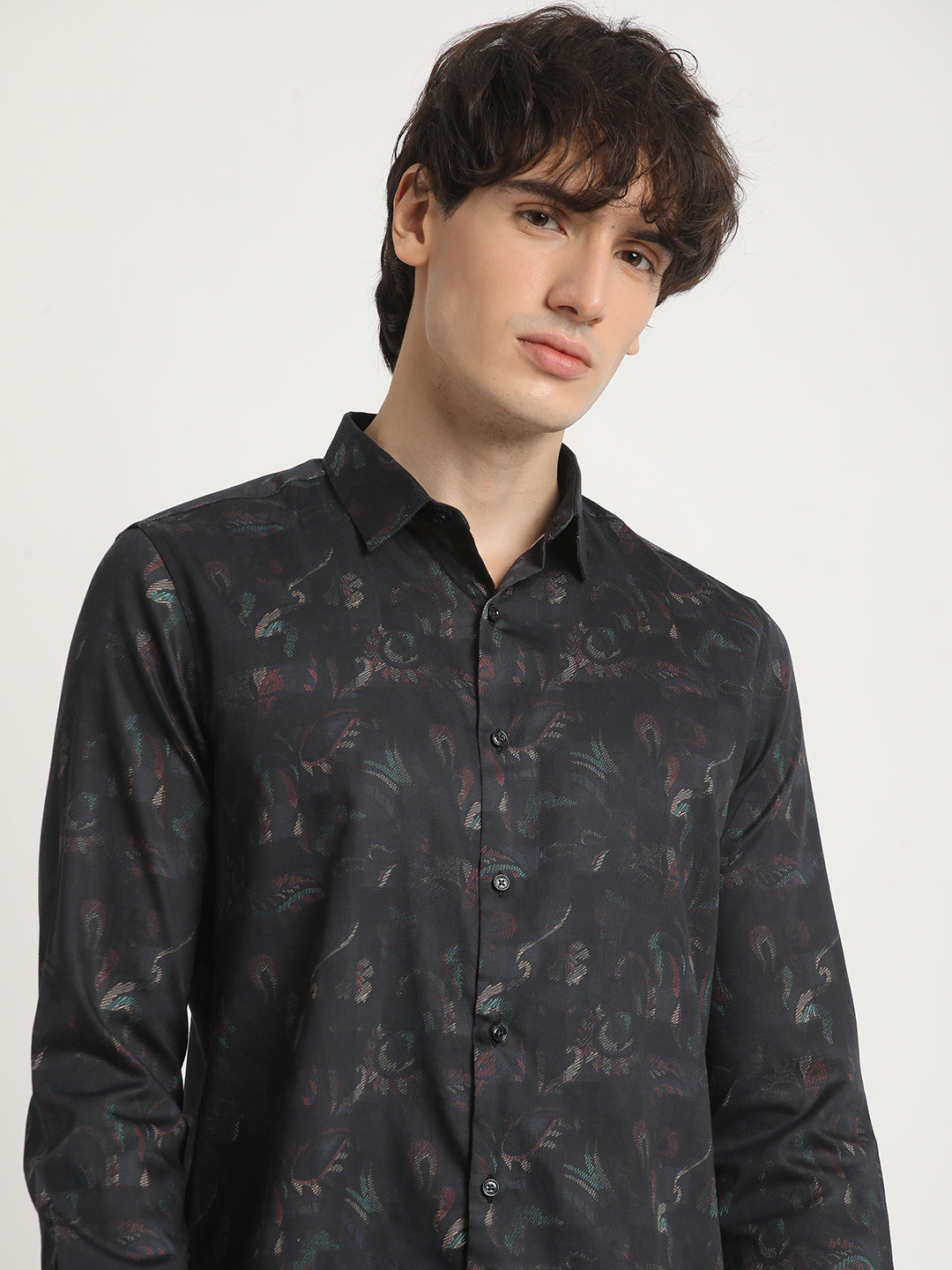 Men Blue Printed Slim Fit Cotton Casual Shirt