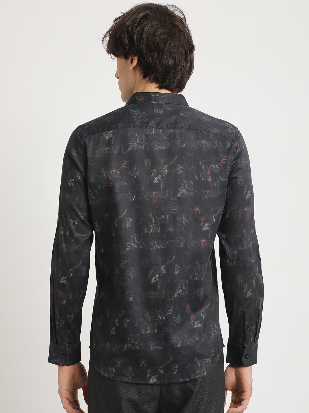 Men Blue Printed Slim Fit Cotton Casual Shirt
