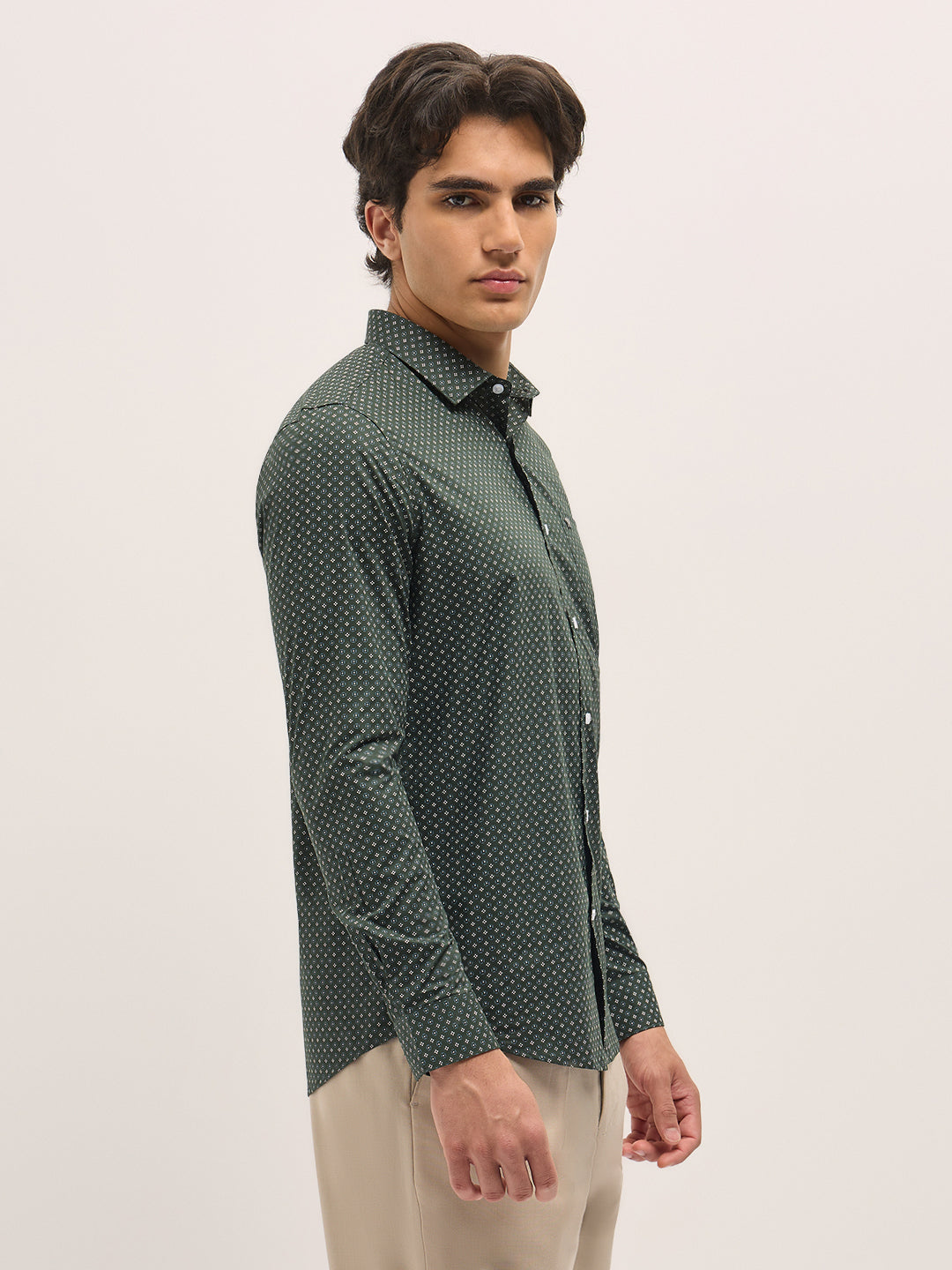Men Green Geometric Printed Tailored Fit Formal Shirt