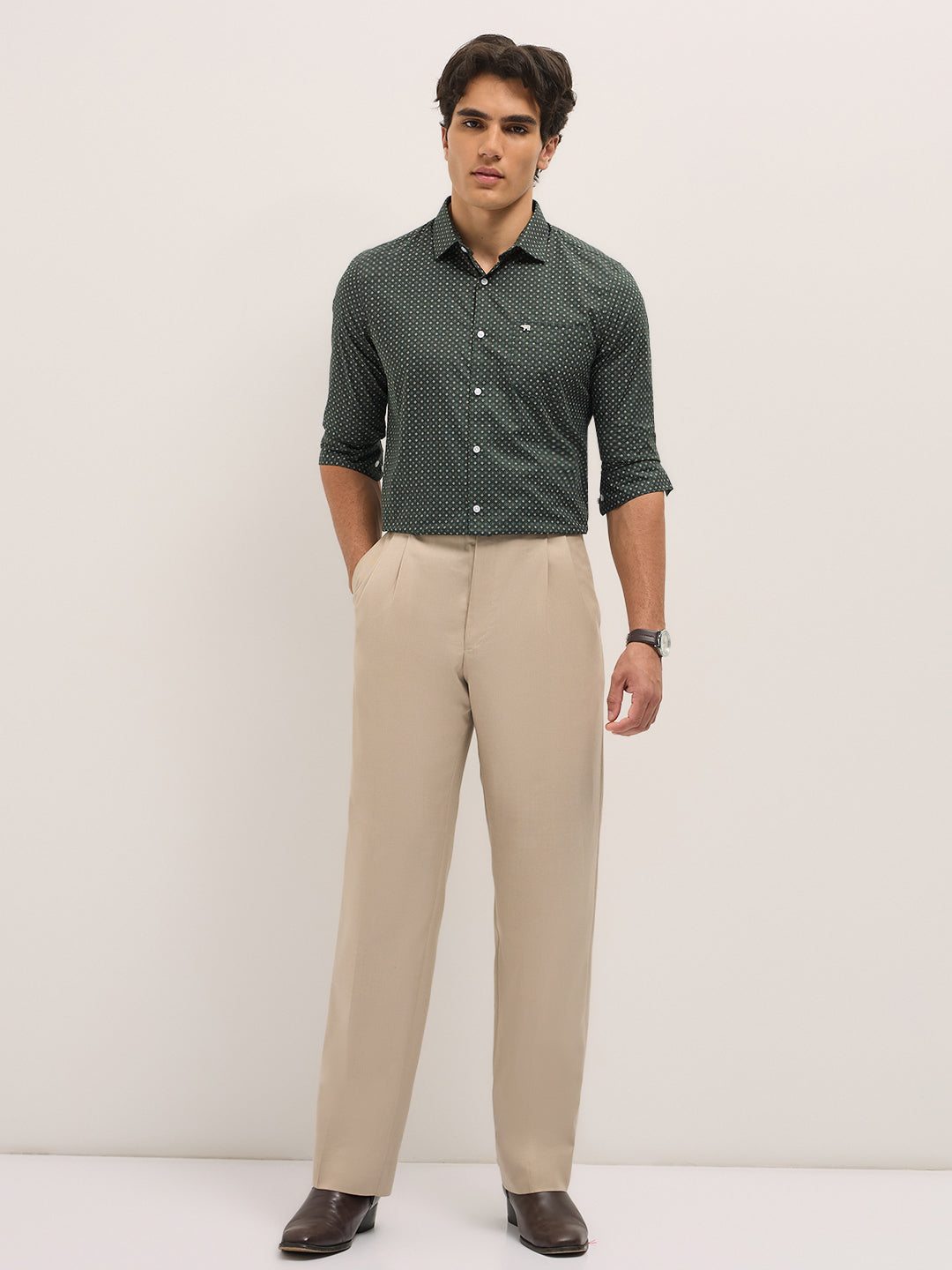 Men Green Geometric Printed Tailored Fit Formal Shirt