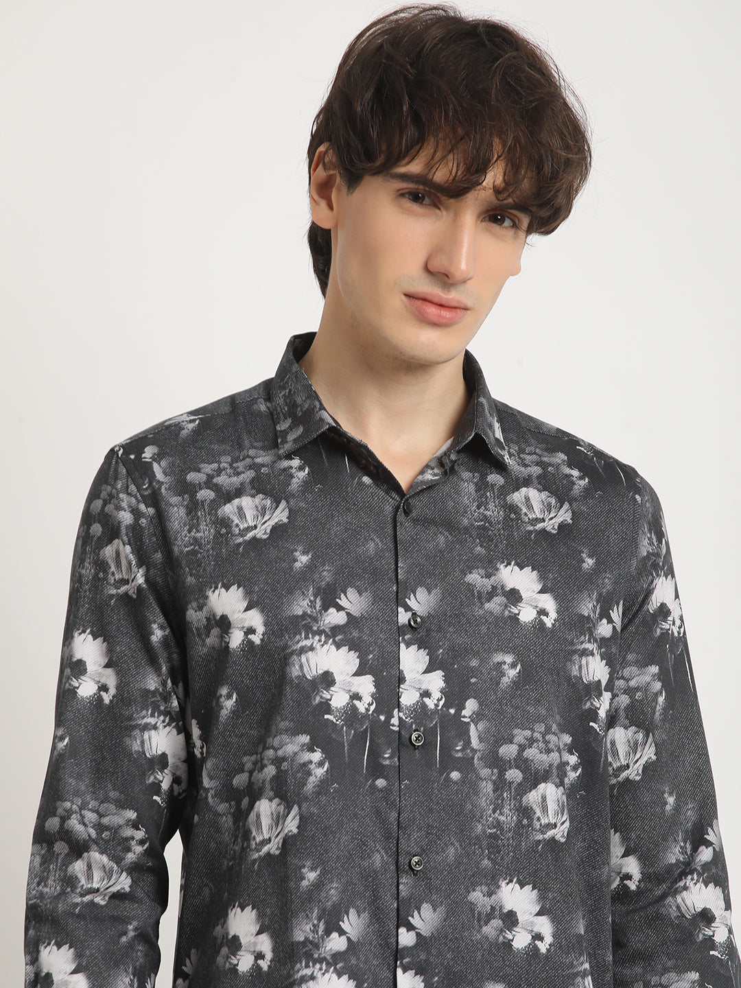 Men Black Printed Slim Fit Cotton Casual Shirt