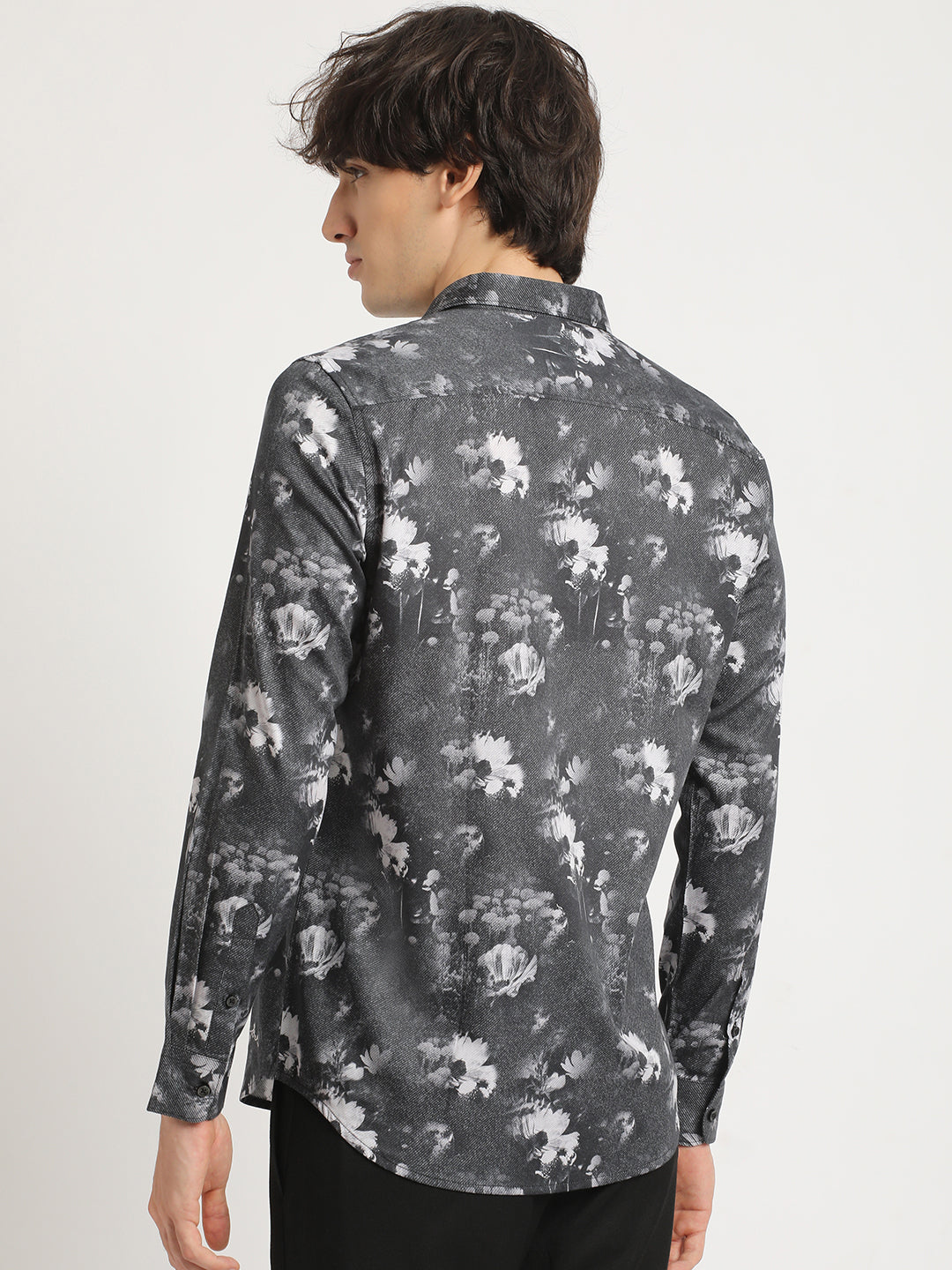 Men Black Printed Slim Fit Cotton Casual Shirt