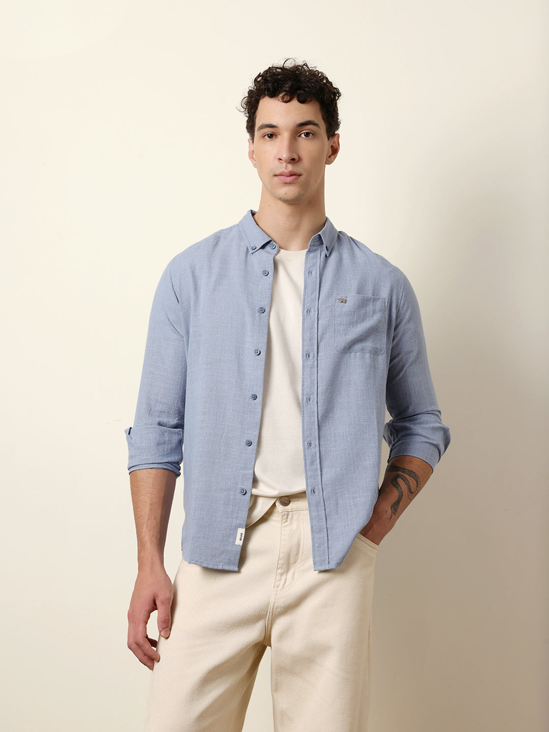 Men Solid Casual Full-Sleeve Shirt