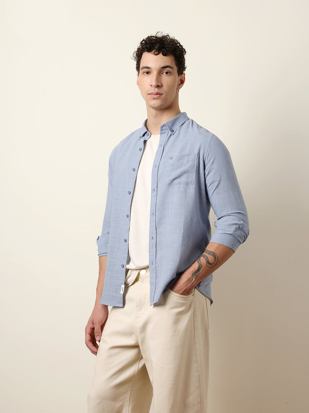 Men Solid Casual Full-Sleeve Shirt