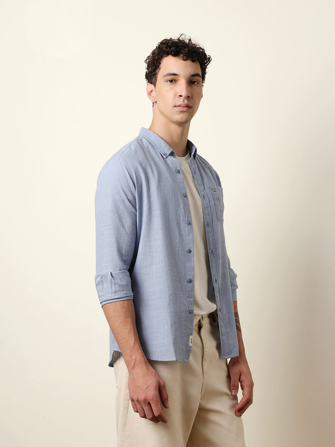 Men Solid Casual Full-Sleeve Shirt