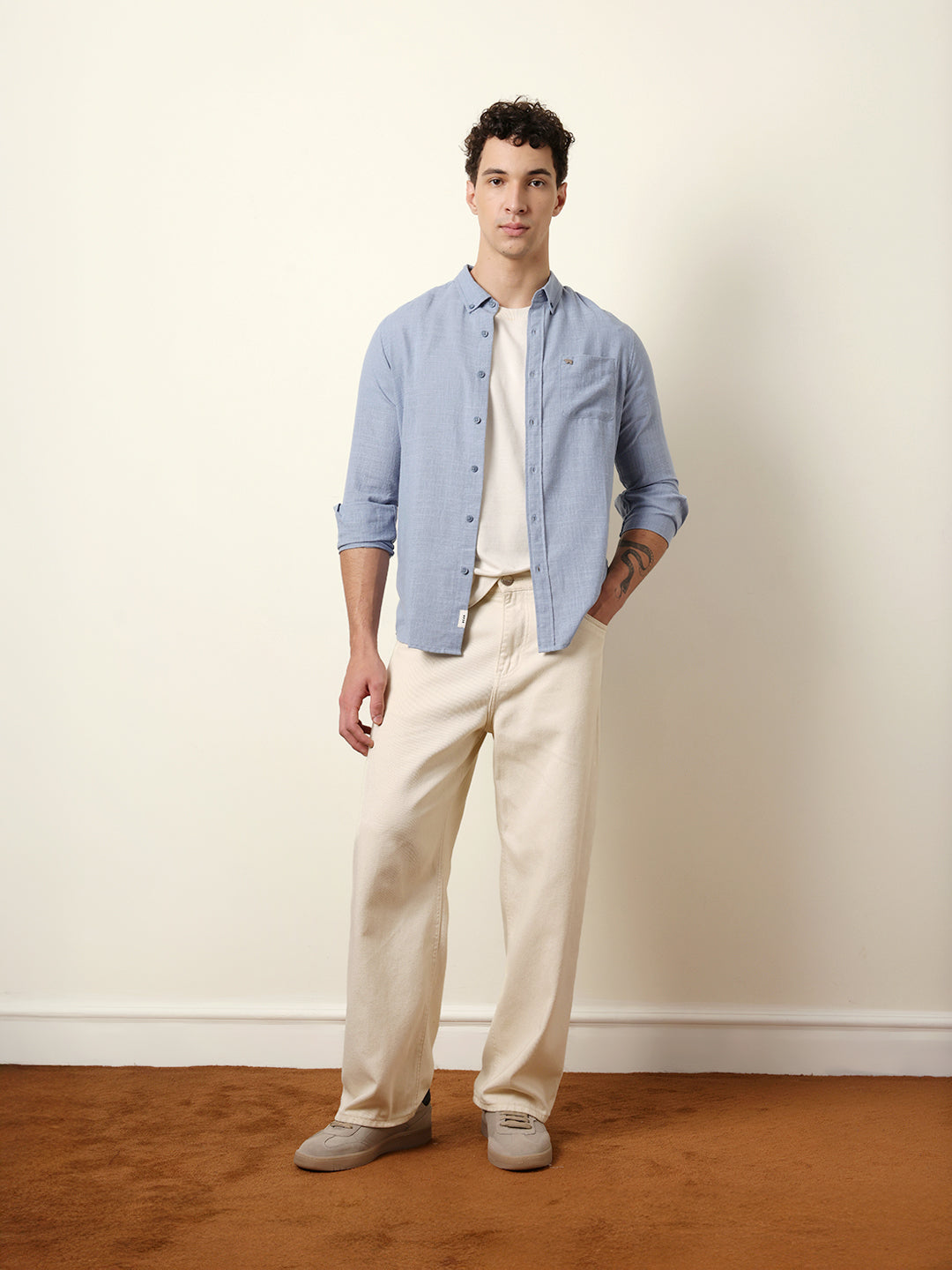 Men Solid Casual Full-Sleeve Shirt