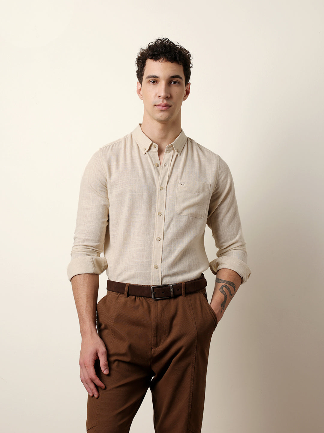 Men Solid Casual Full-Sleeve Shirt
