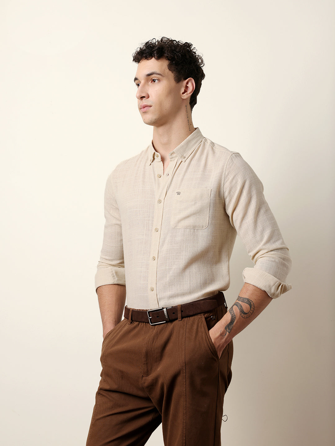 Men Solid Casual Full-Sleeve Shirt