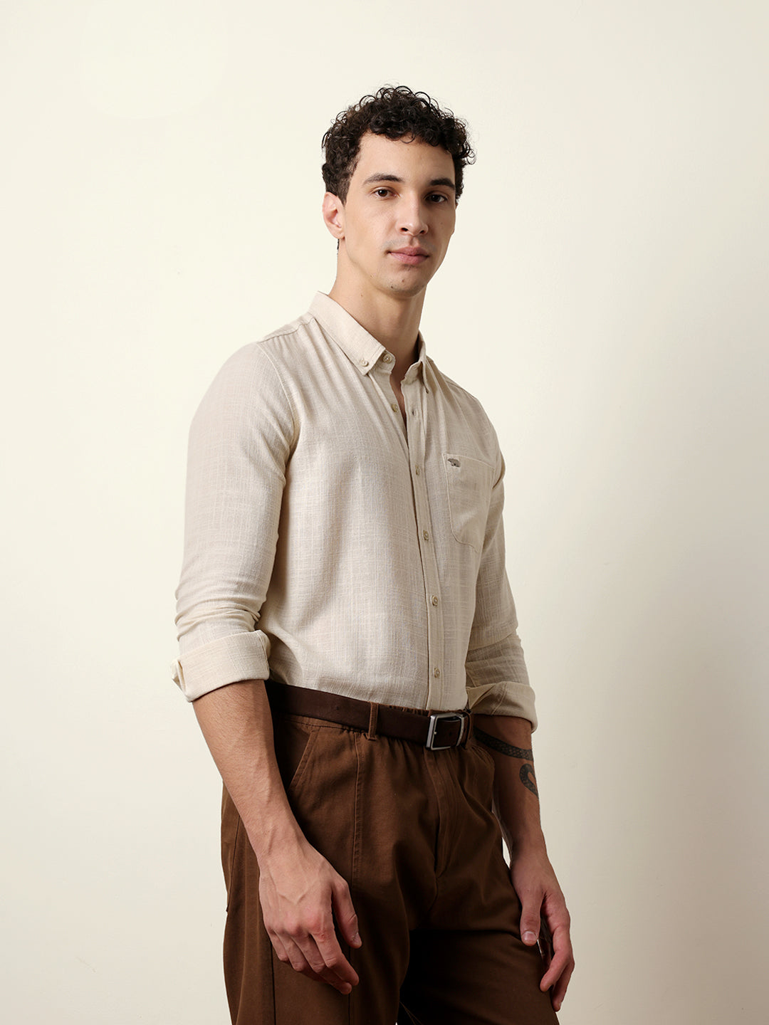 Men Solid Casual Full-Sleeve Shirt