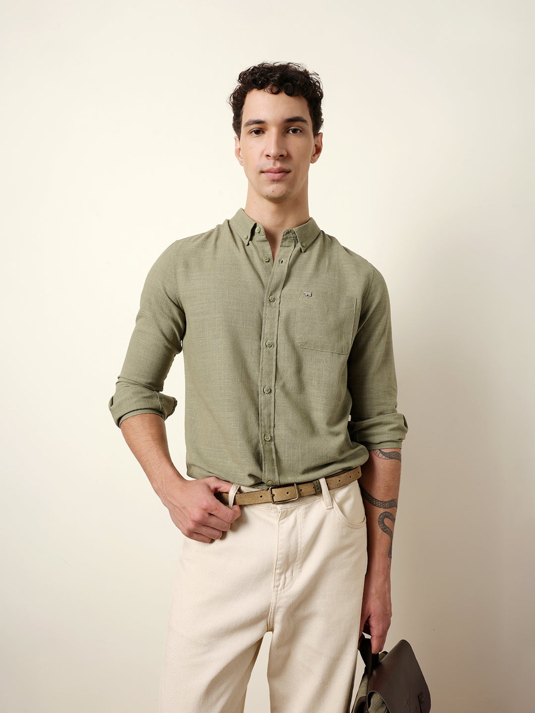 Men Solid Casual Full-Sleeve Shirt