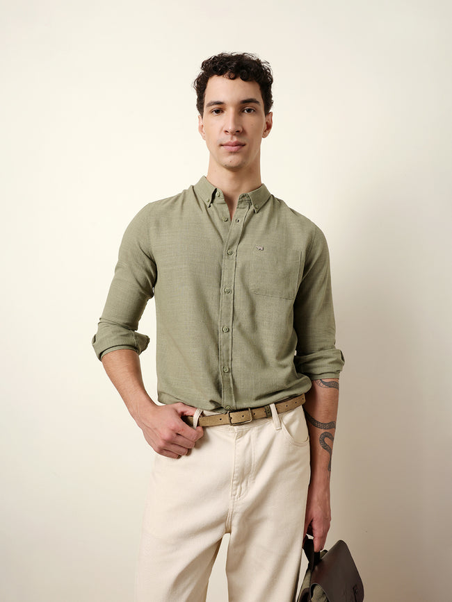 Men Solid Casual Full-Sleeve Shirt