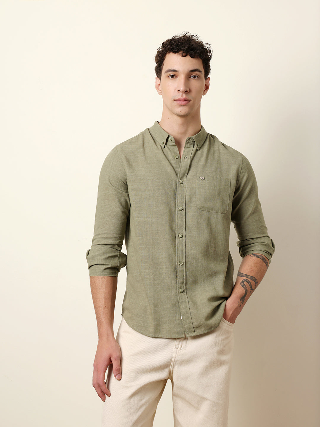 Men Solid Casual Full-Sleeve Shirt