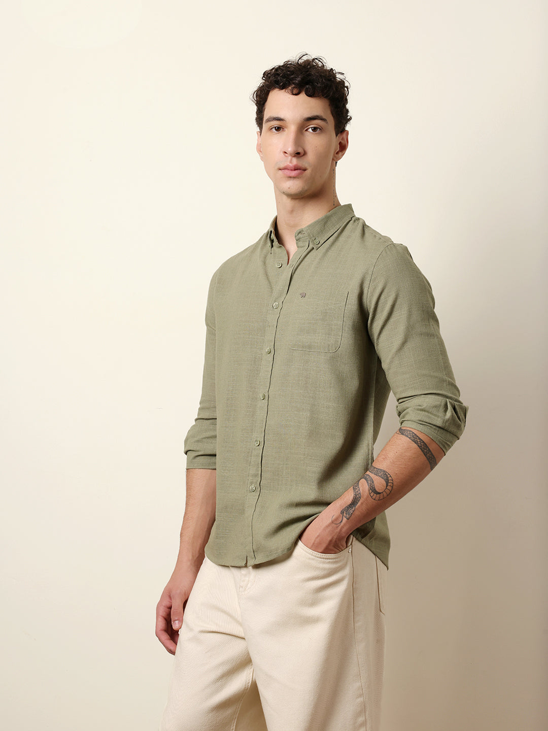 Men Solid Casual Full-Sleeve Shirt
