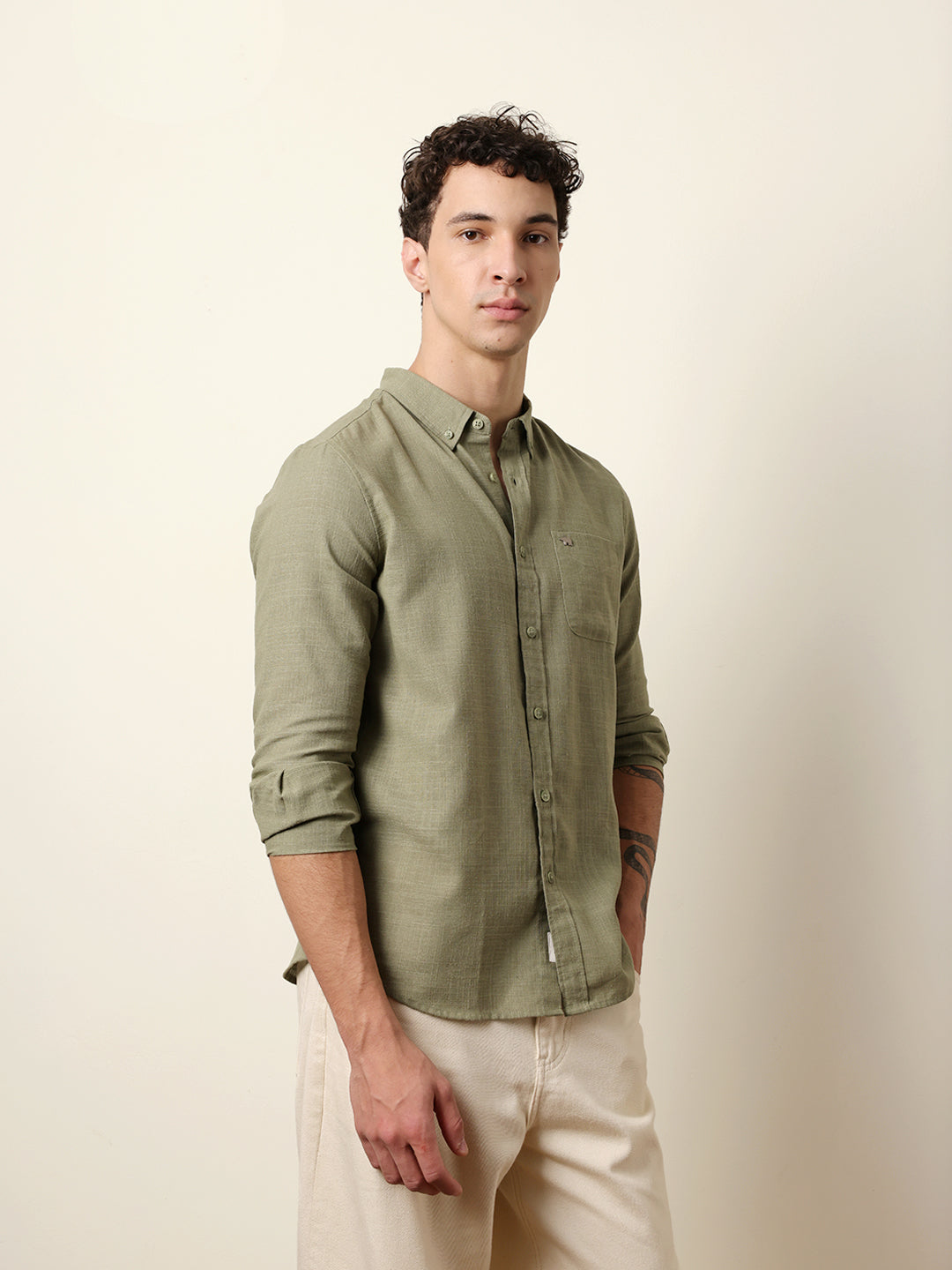 Men Solid Casual Full-Sleeve Shirt