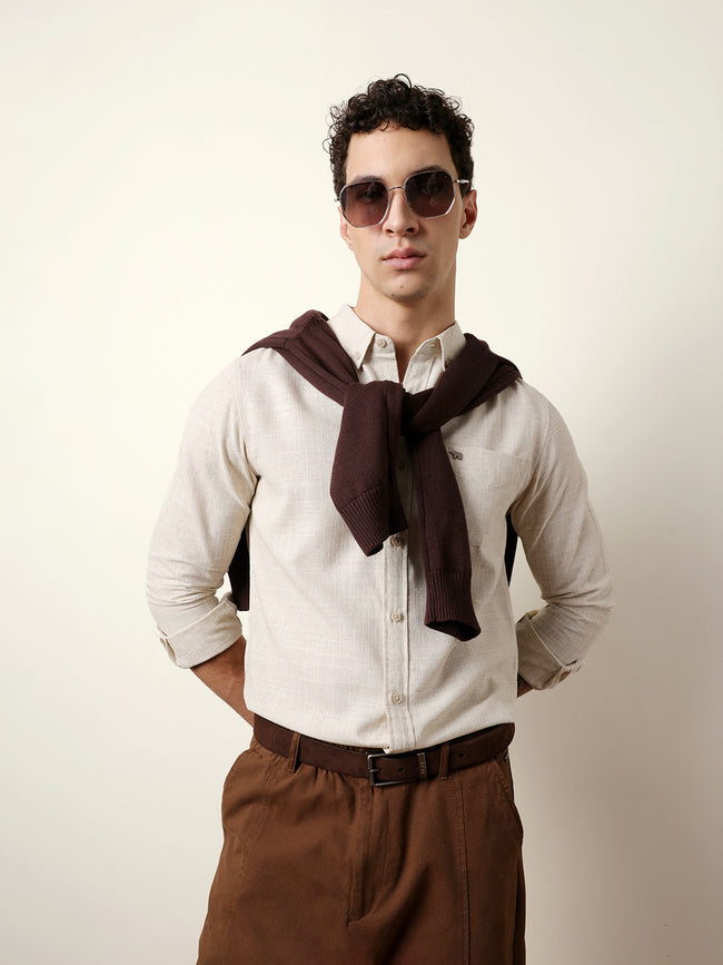 Men Solid Casual Full-Sleeve Shirt