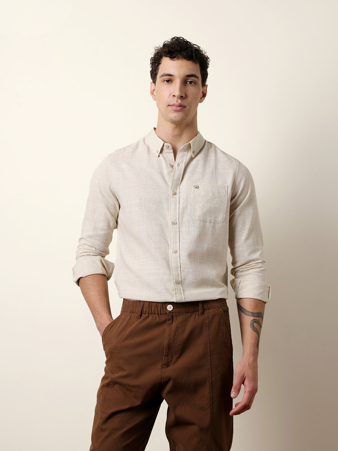 Men Solid Casual Full-Sleeve Shirt