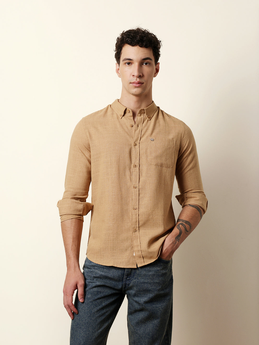 Men Solid Casual Full-Sleeve Shirt