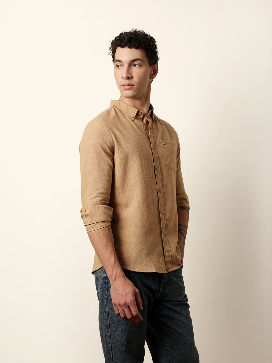 Men Solid Casual Full-Sleeve Shirt