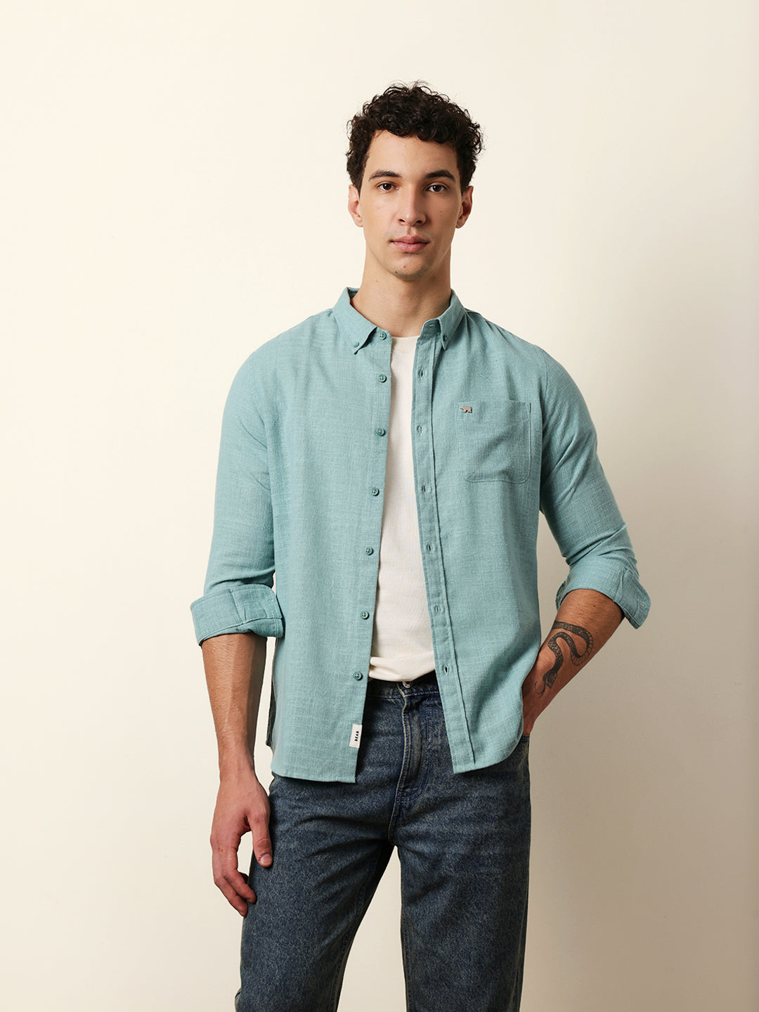 Men Solid Casual Full-Sleeve Shirt