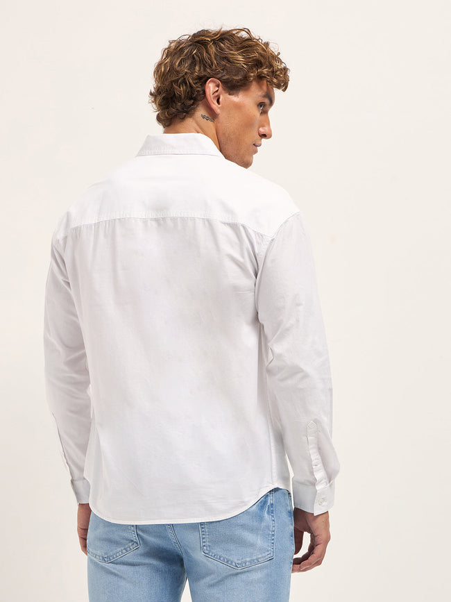 Men White Cotton Solid Relaxed Fit Overshirt