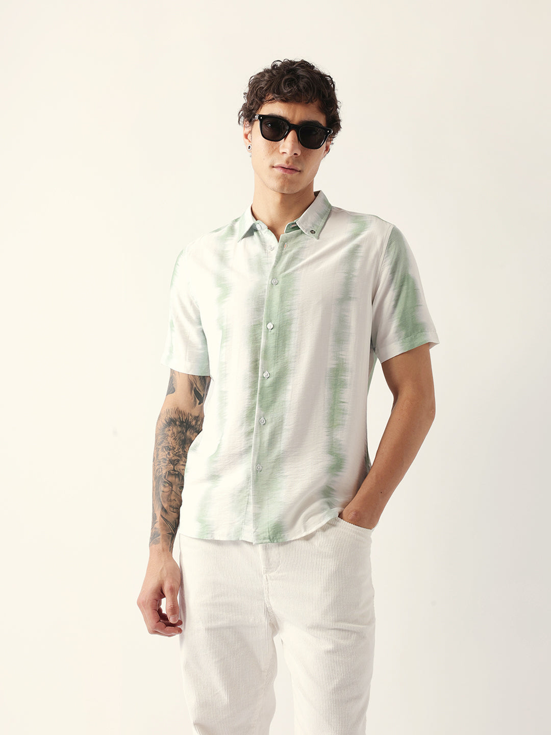 Men Green Viscose Rayon Printed Shirt