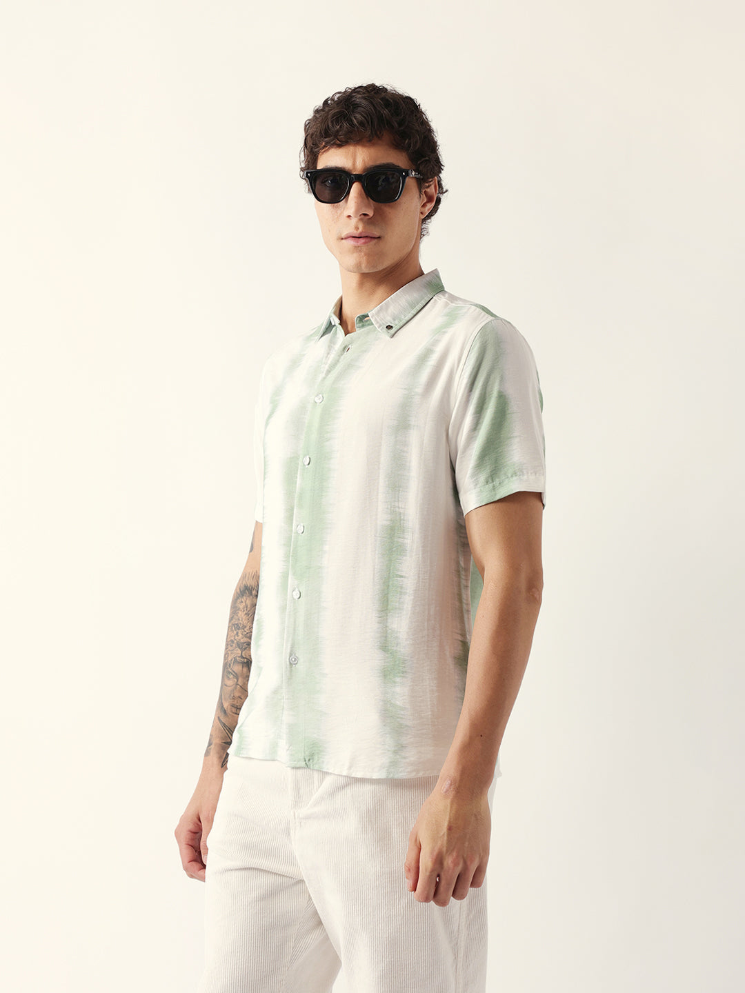 Men Green Viscose Rayon Printed Shirt
