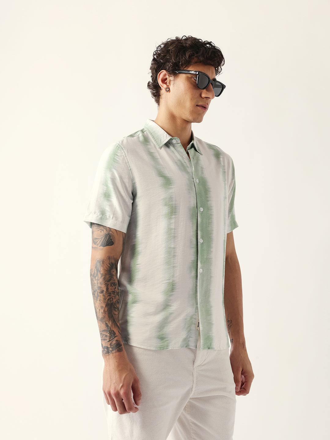 Men Green Viscose Rayon Printed Shirt