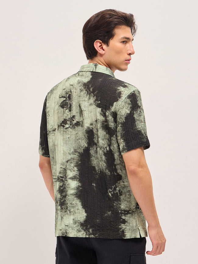Men Green Viscose Abstract print Relaxed Fit Cuban Collar Shirt