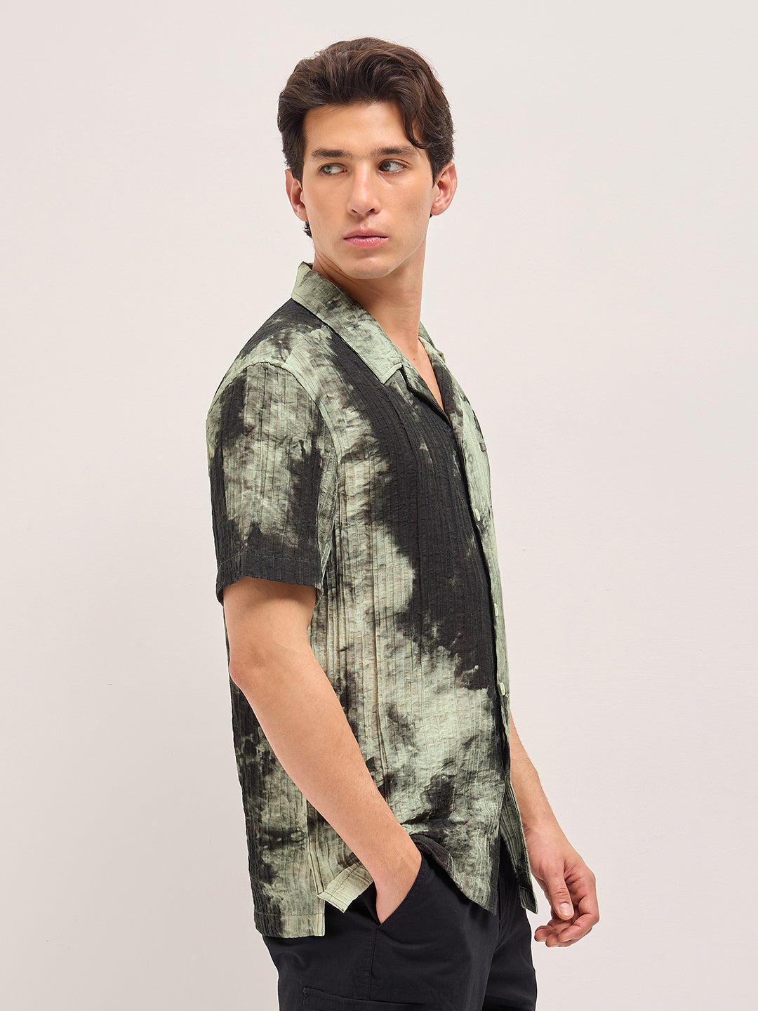 Men Green Viscose Abstract print Relaxed Fit Cuban Collar Shirt