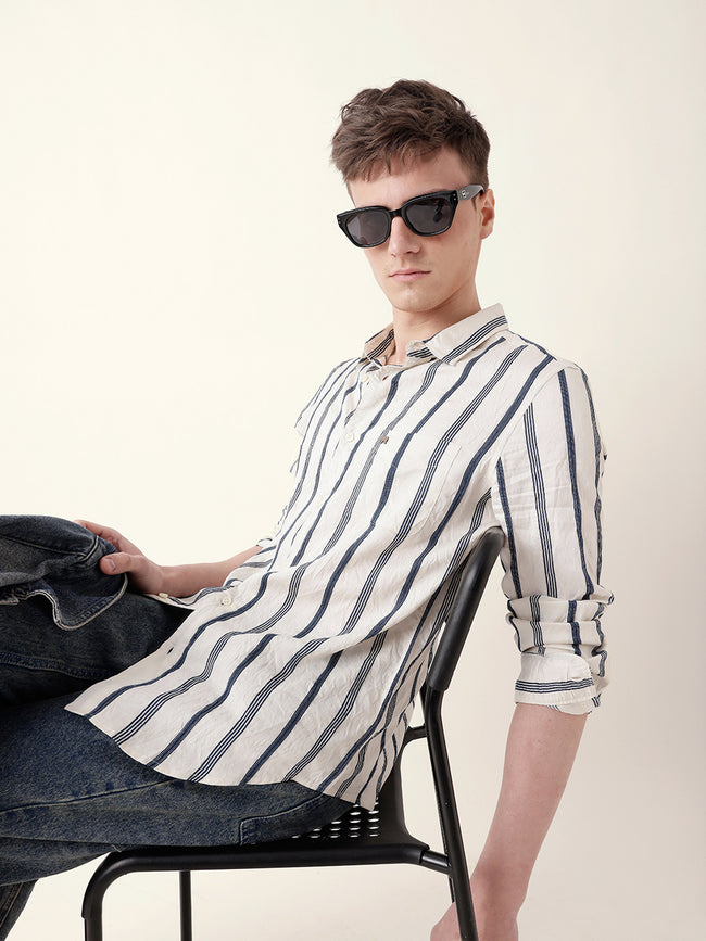 Men Casual Vertical Stripe Shirt