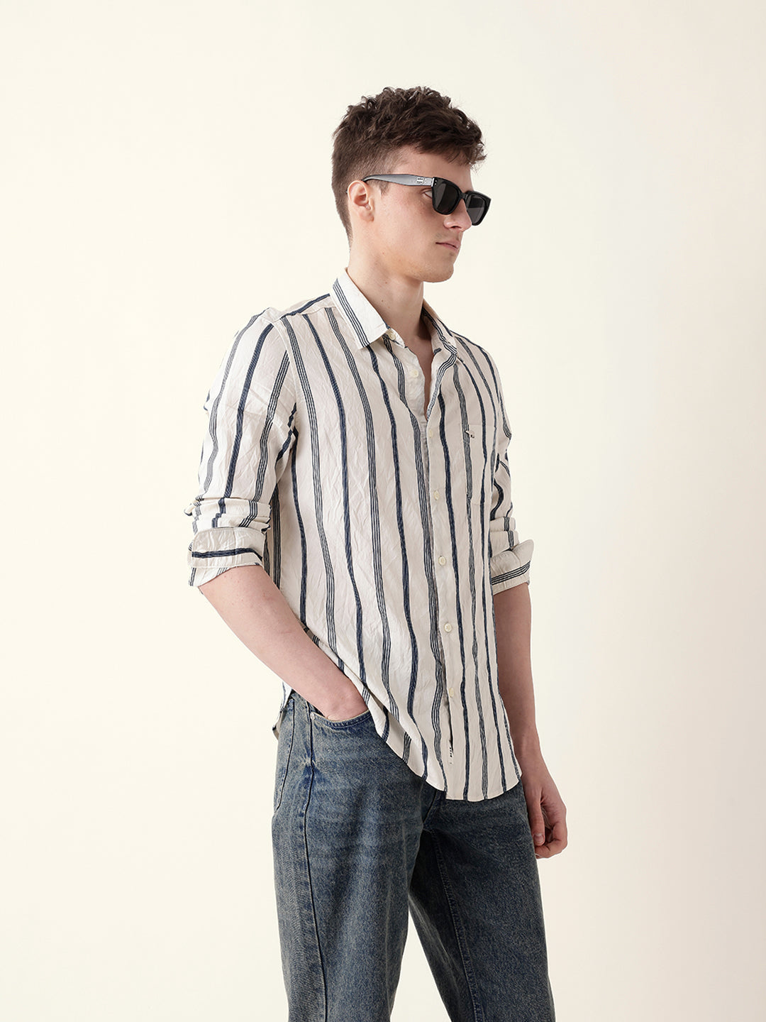 Men Casual Vertical Stripe Shirt