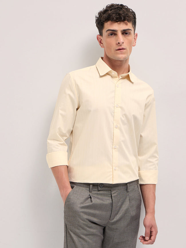 Men Cream Vertical Striped Tailored Fit Formal Shirt